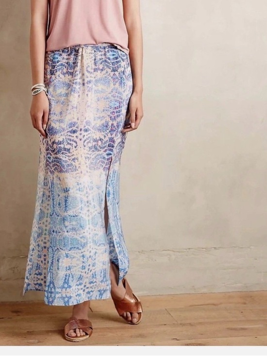 Anthropologie Dresses & Skirts - Maeve Anthropologie 100% Silk Paisley Maxi Skirt Double Slit Size Small